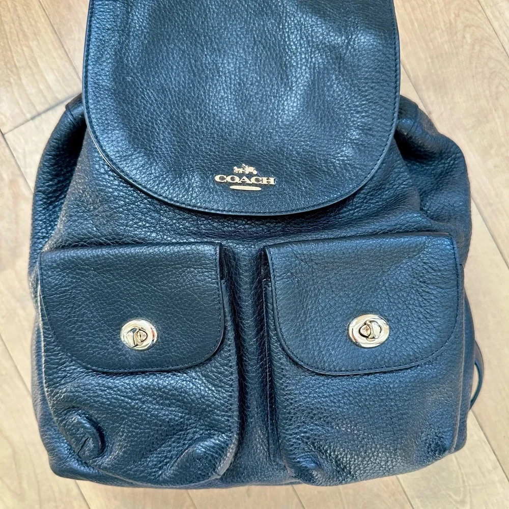 COACH F37410 BILLIE BACKPACK  BLACK PEBBLED LEATHER GOLD TRIM - Picture 2 of 13